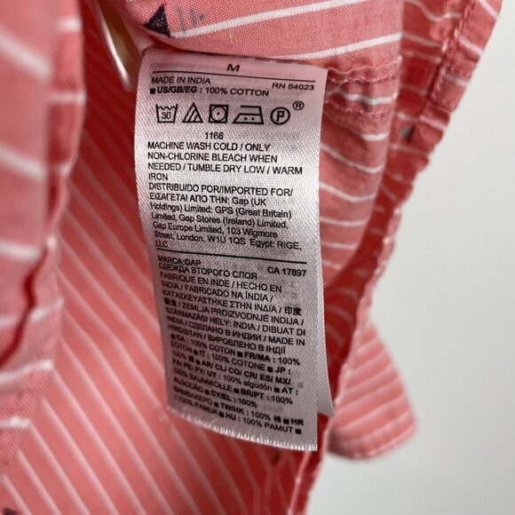 Gap Pink Striped Half Button Down Geometric Print Size Medium Blouse Top - Picture 5 of 6